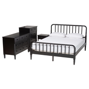 Baxton Studio Braith Farmhouse Black Spindle Wood King Size 4-Piece Bedroom Set